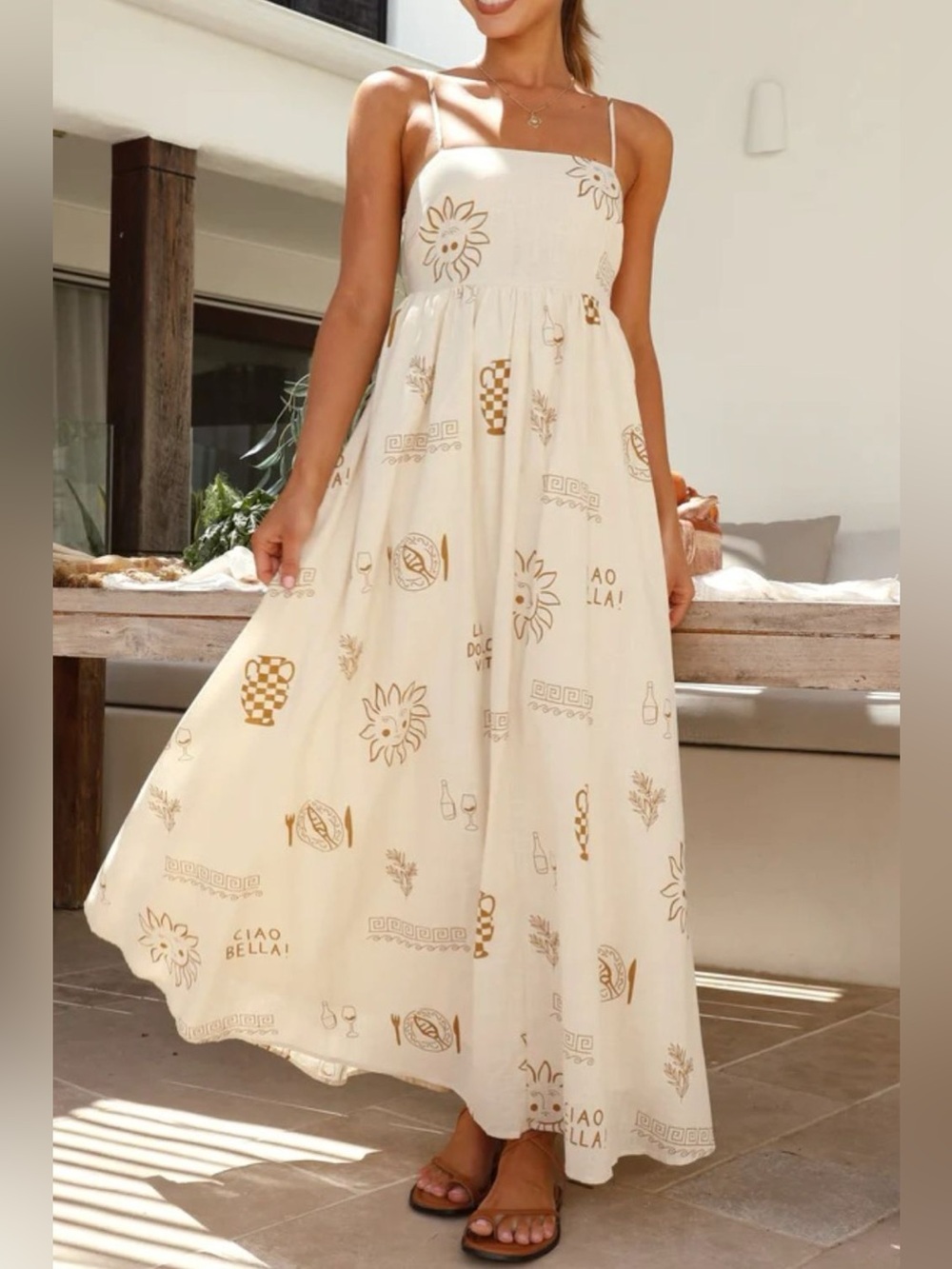 Printed Square Neck Maxi Cami Dress